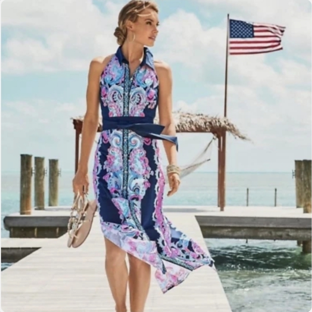 NWT Lilly Pulitzer Novah Stretch Midi Dress High Tide Navy Size 6 - Picture 3 of 7